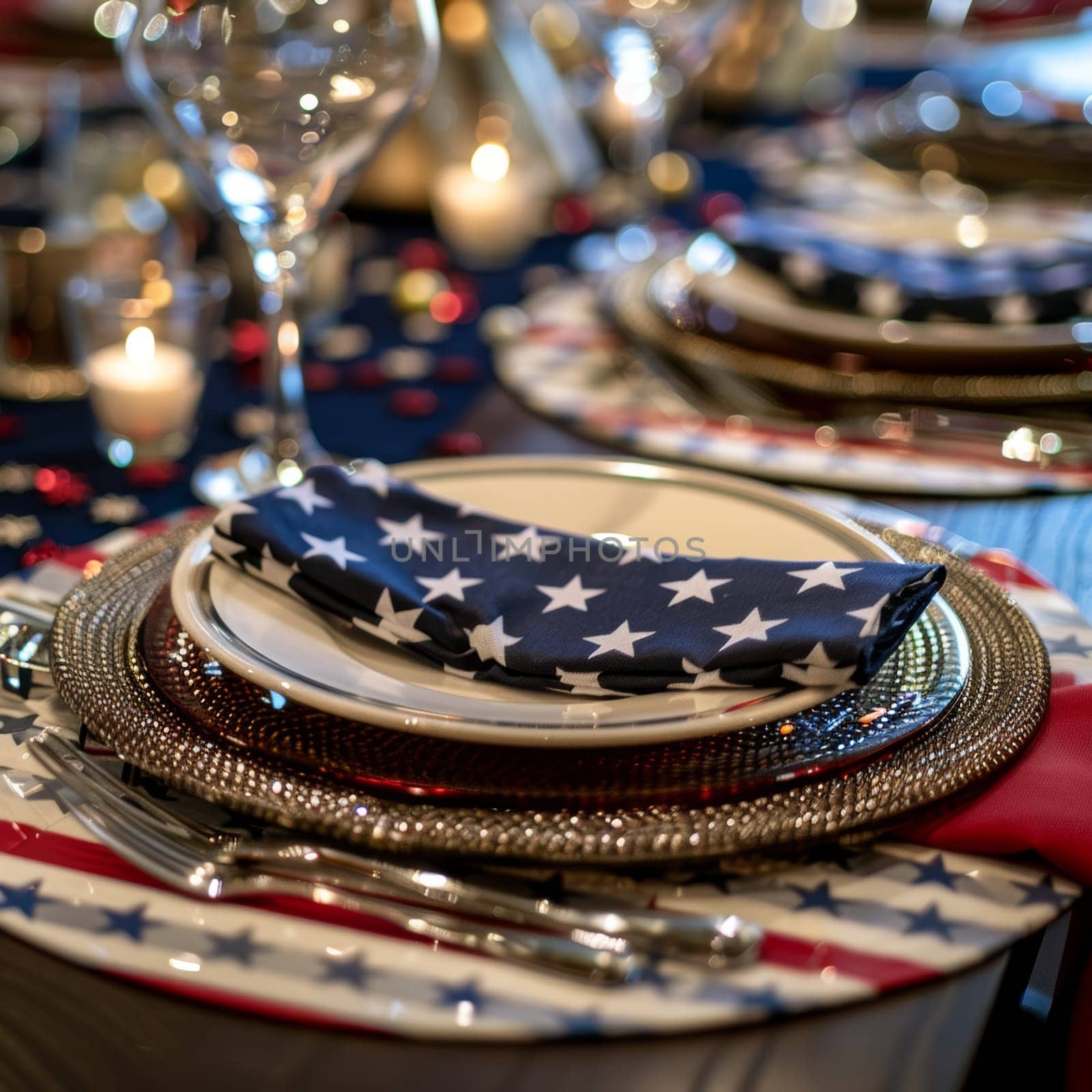 Decorated setting with stars and stripes for a Patriot Day celebration.