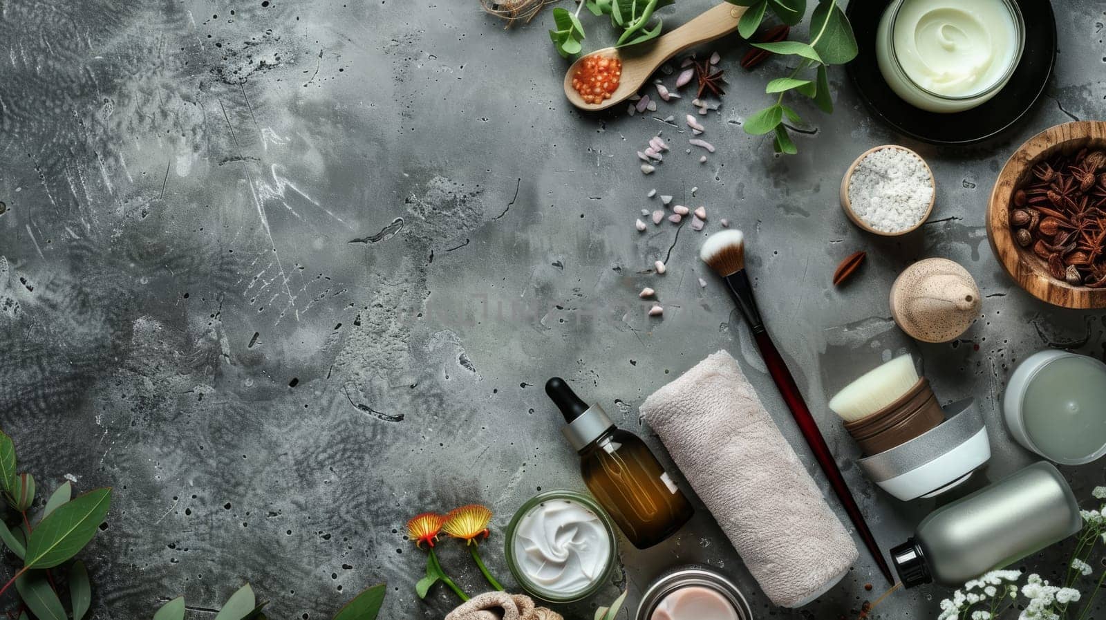 Copy space provided amidst beauty and wellness items for customizable messages