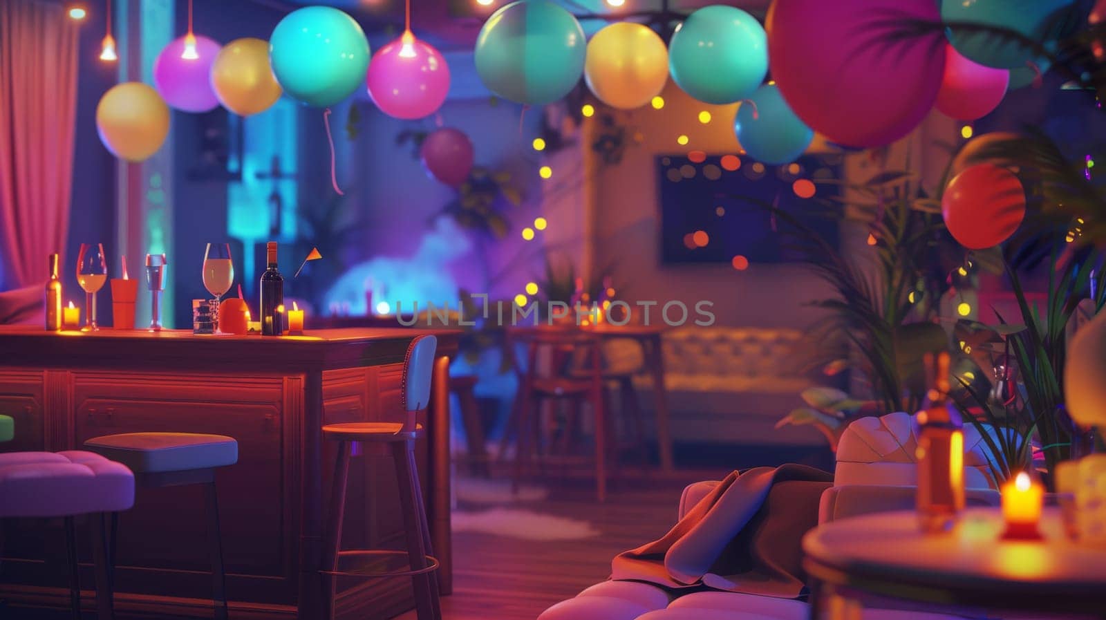 Lively party environment featuring empty space for personalized content