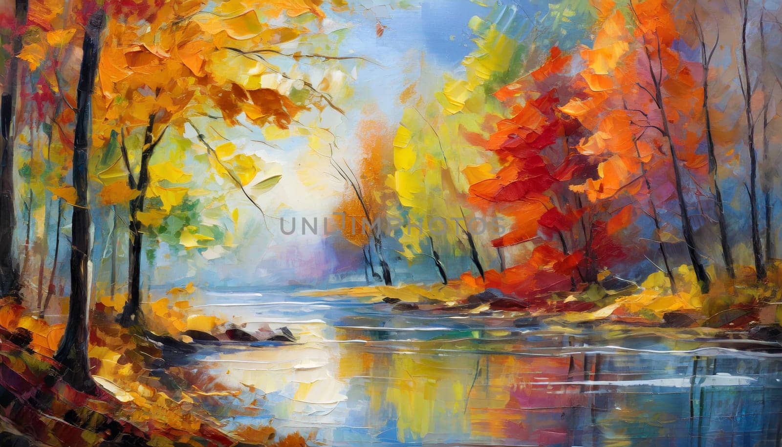Autumn Serenity by the River - Abstract Impressionist Landscape