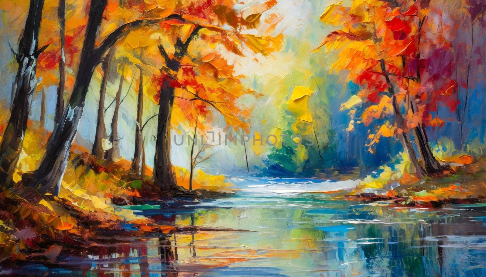 Autumn Serenity by the River - Abstract Impressionist Landscape