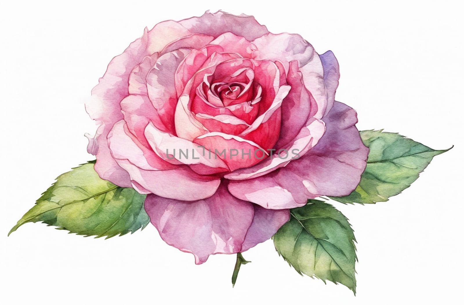 Rosa damascena isolated on white background, watercolor painting