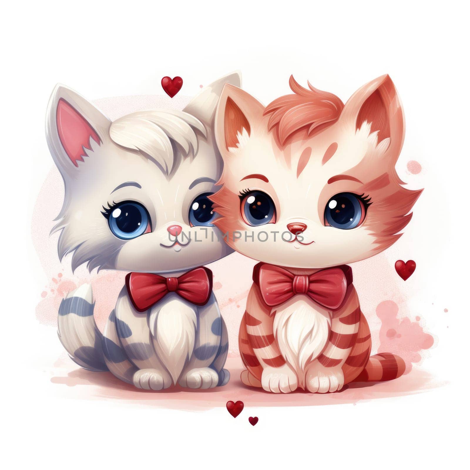 Couple of cats in love illustration. Baby card cats with hearts. The concept of love and fidelity for wedding or Valentine's Day