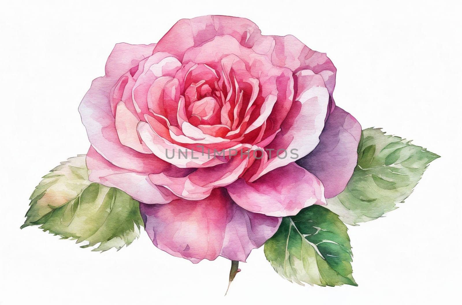 Rosa damascena isolated on white background, watercolor painting