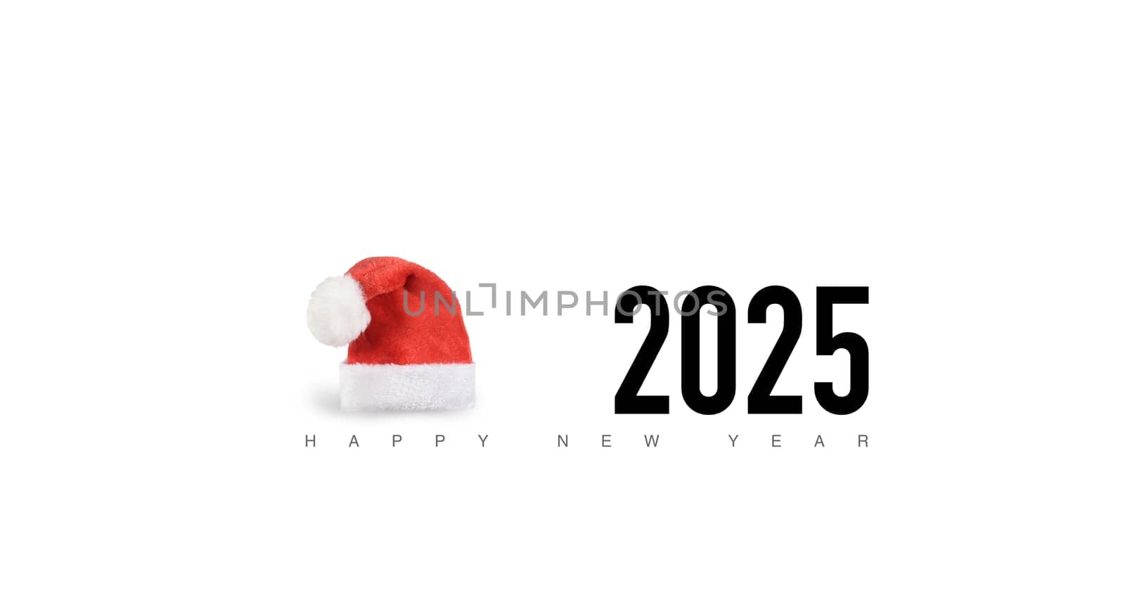 2025 New year text concept with santa hat. 3d illustration