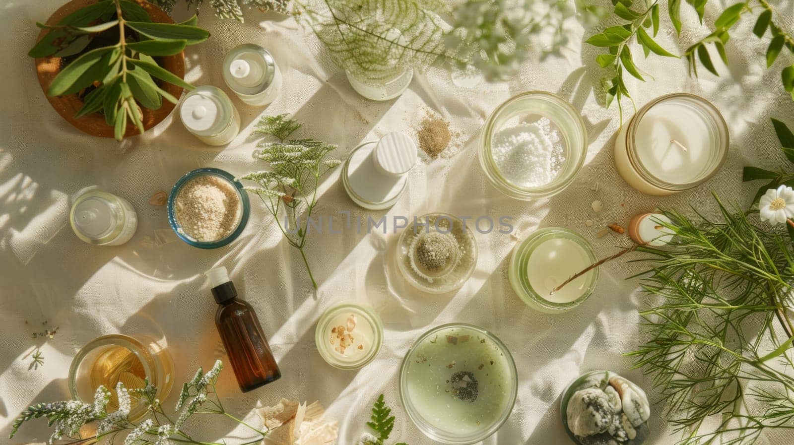 Overhead composition of organic beauty essentials