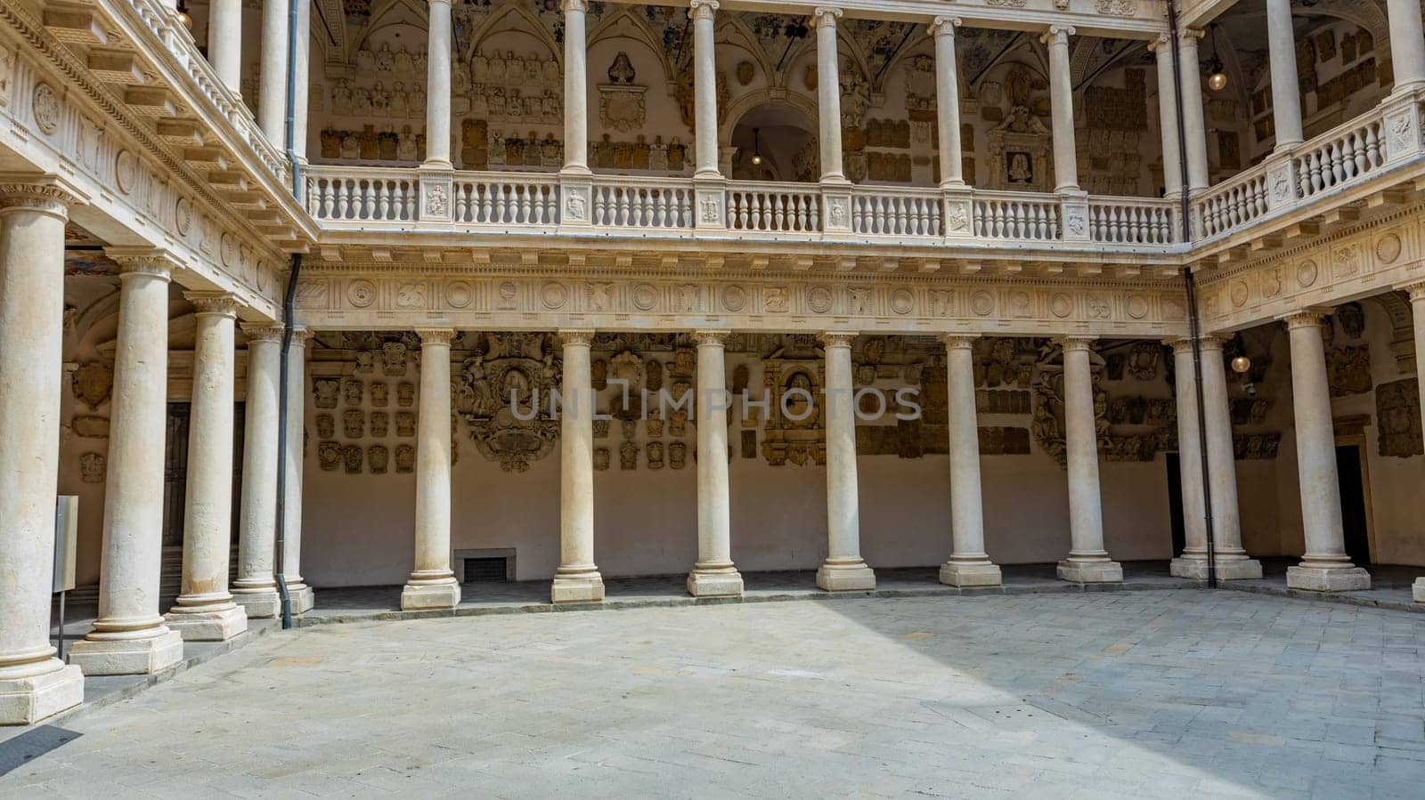 Padua, Italy - July 23, 2024: Palazzo Bo (Bo Palace) yard, historical building home of the Padova University from 1539 in Padua, Italy