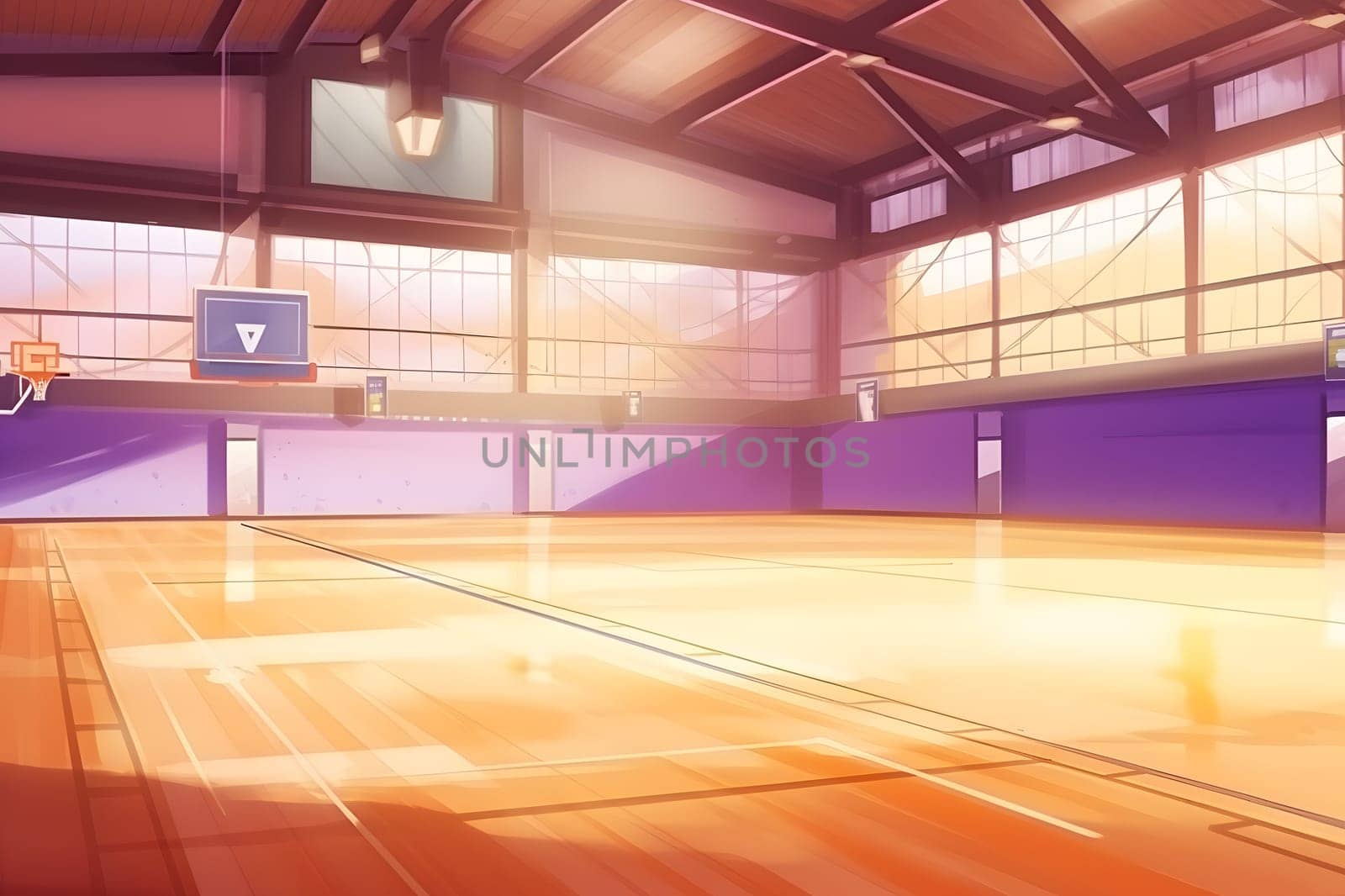 Basketball stadium watercolor illustration. Neural network AI generated art