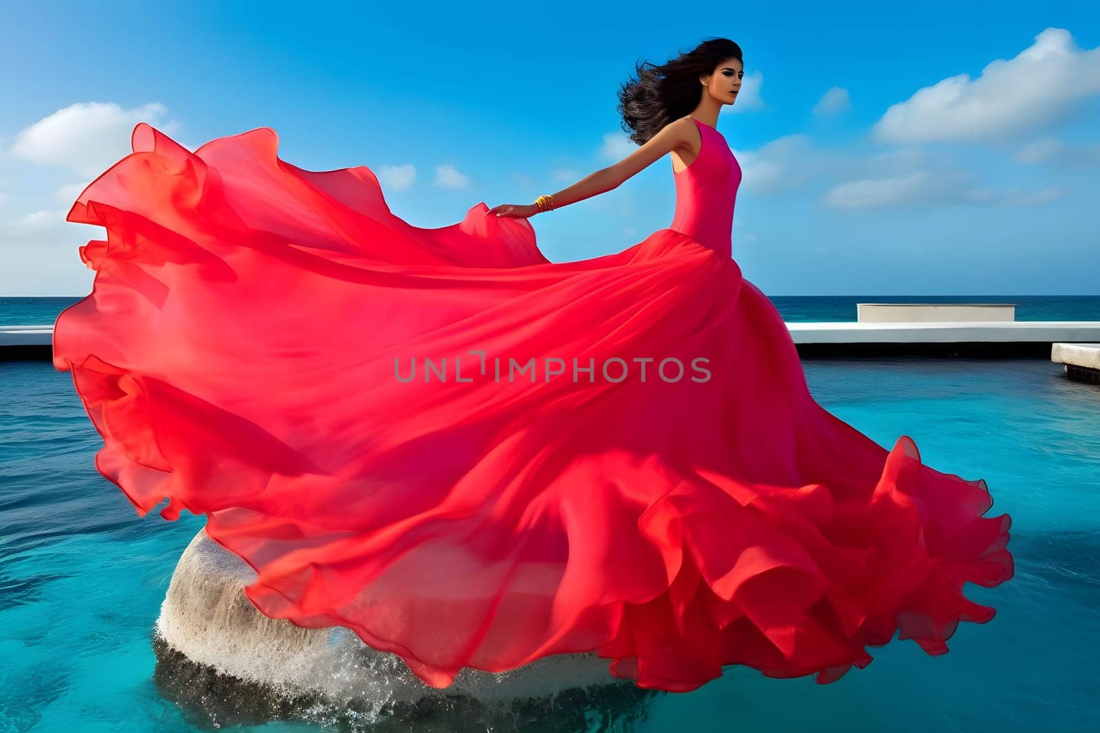 Summer fashion. Beautiful sexy elegant woman. Neural network AI generated art