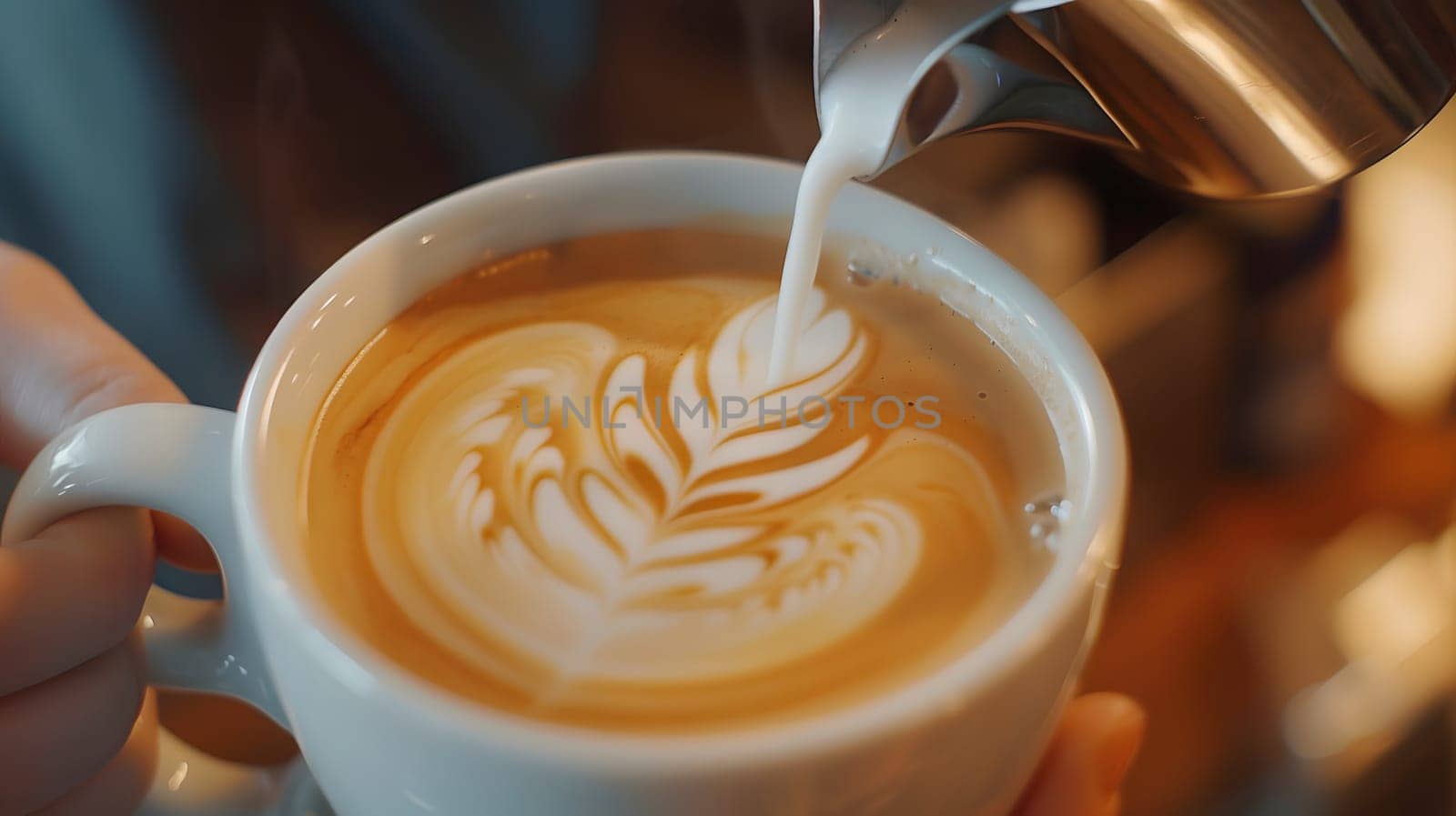 A barista perfection latte art pouring creamy