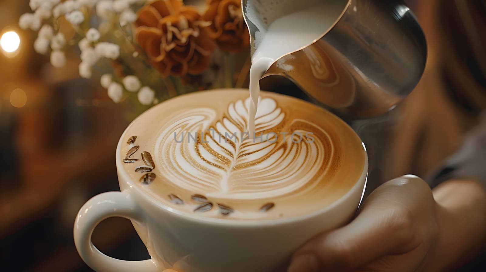 A barista perfection latte art pouring creamy