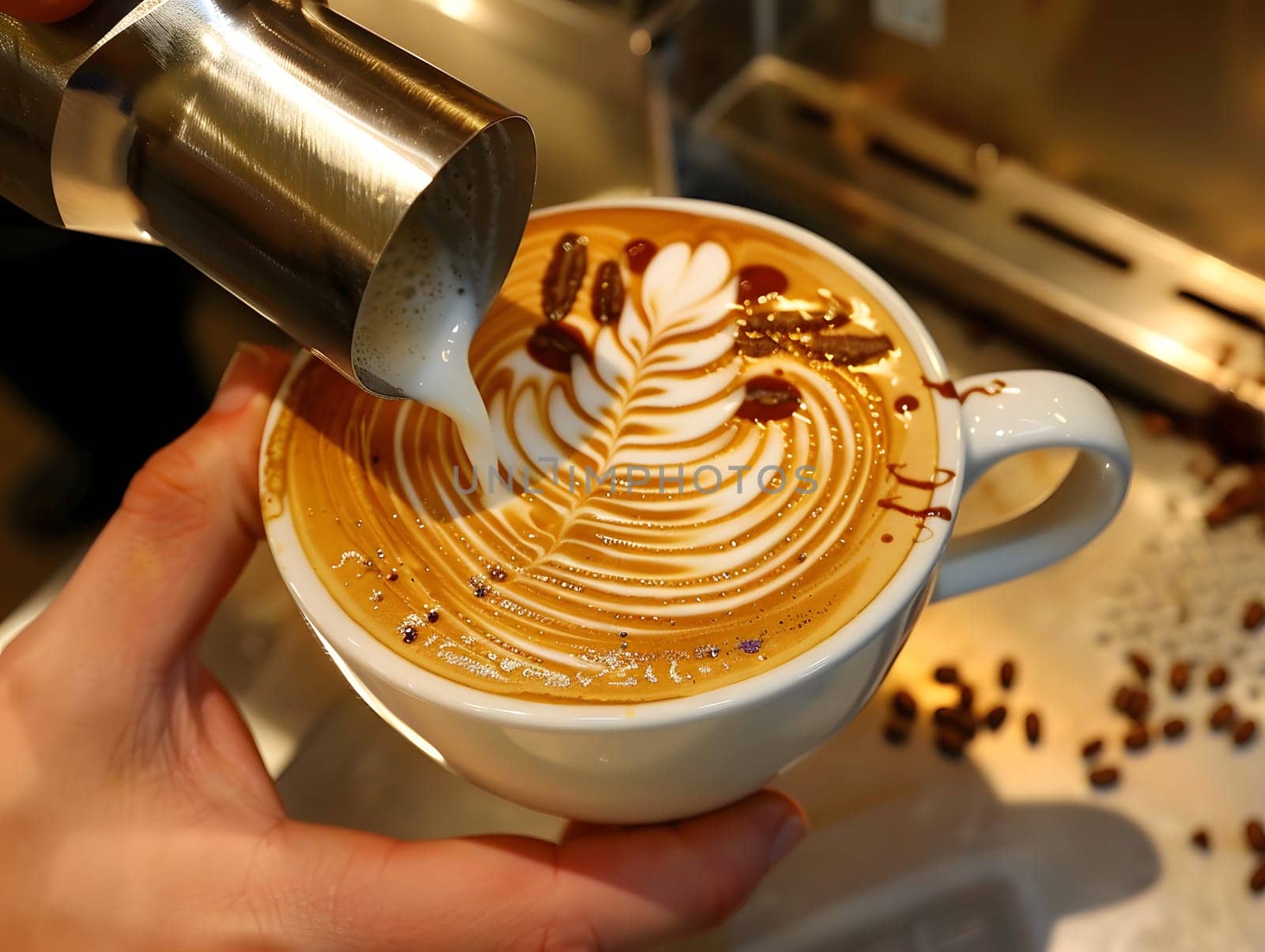 A barista perfection latte art pouring creamy