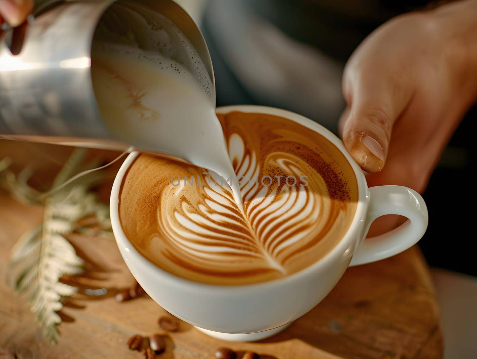 A barista perfection latte art pouring creamy