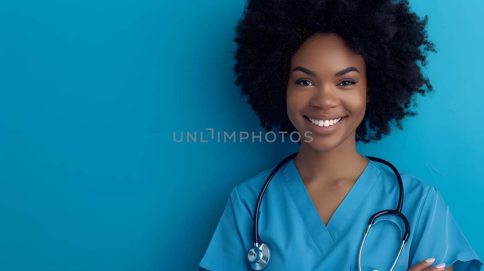 A beautiful Afro-American happy doctor in medical uniform