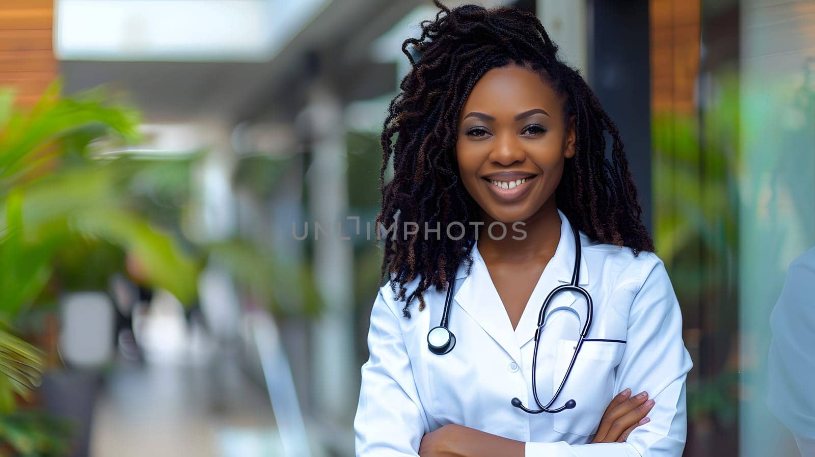 A beautiful Afro-American happy doctor in medical uniform