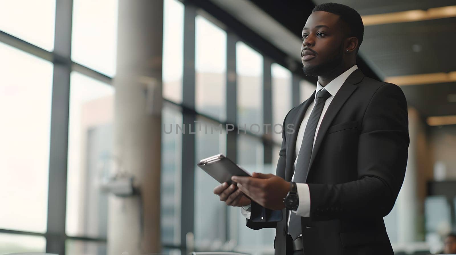 A black businessman making business presentation at a conference room