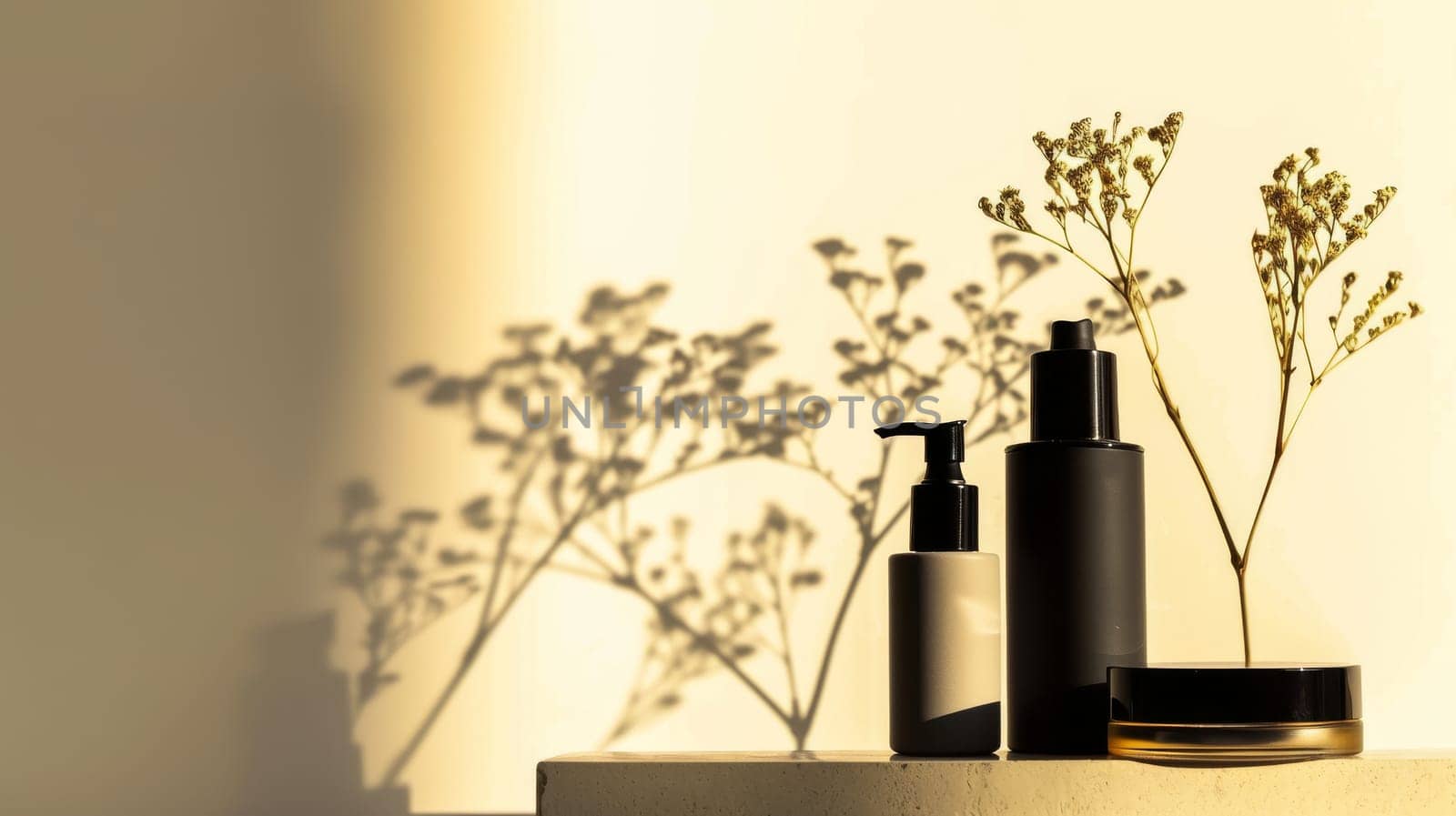 Silhouetted arrangement of balanced beauty essentials