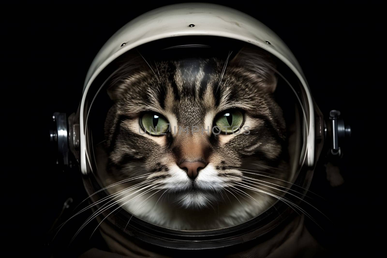 Brave cat astronaut at the spacewalk. Neural network AI generated art