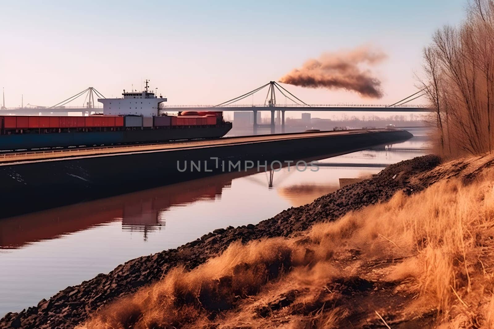International Container Cargo ship in the ocean. Neural network AI generated art