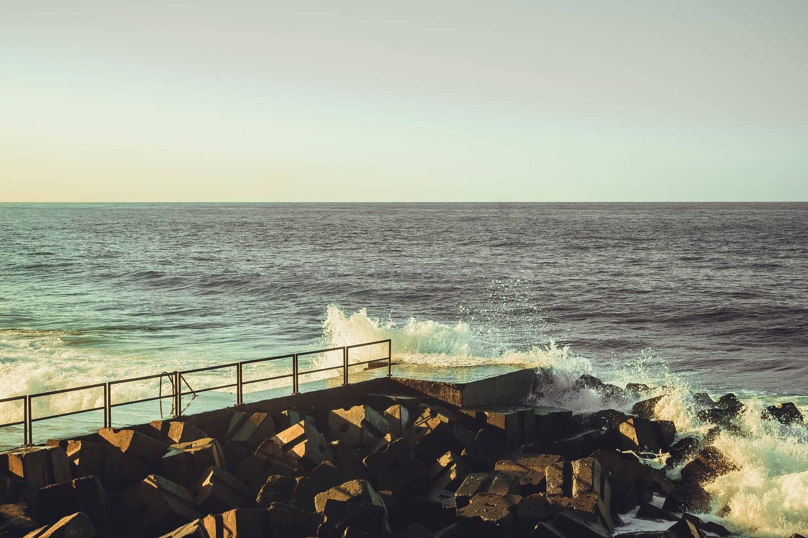 Seascape view on Atlantic Ocean at Jardim do Mar during sunset in Madeira, Portugal
