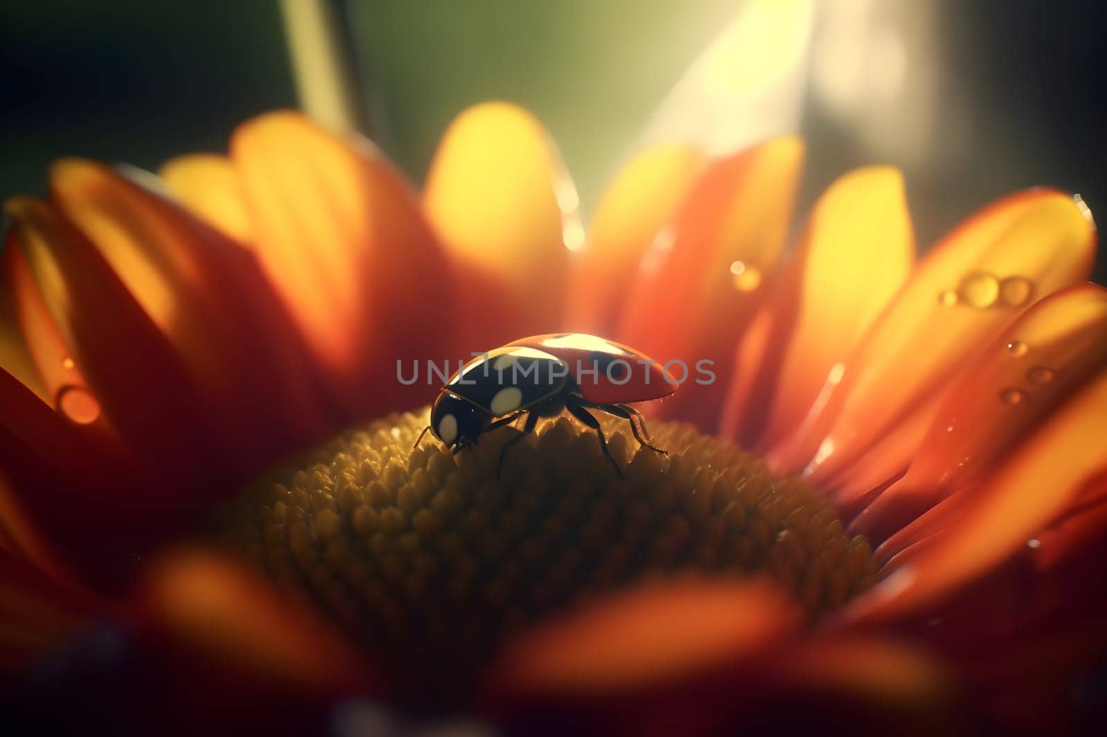 ladybug on a flower. Spring nature. Neural network AI generated art
