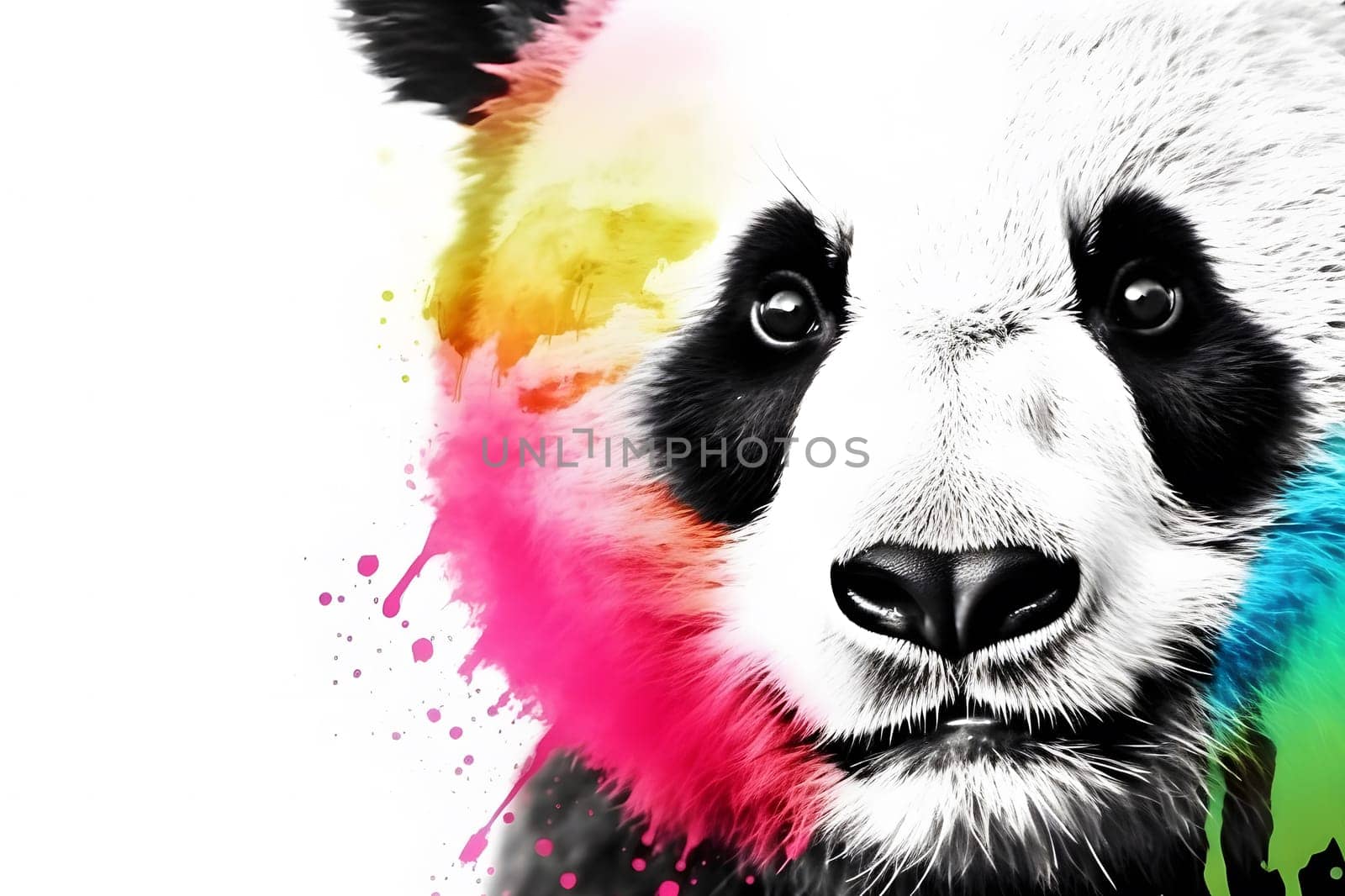 Rainbow watercolor panda bear on a white background. Neural network AI generated art