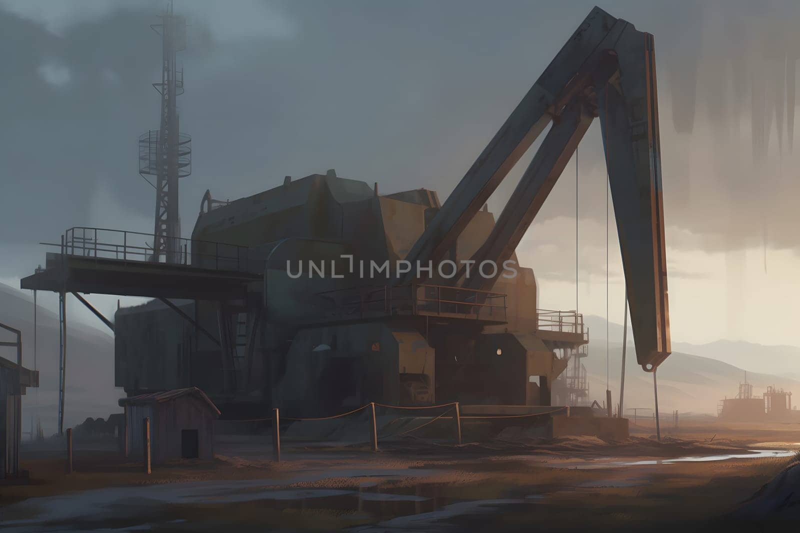 The oil pump, industrial equipment. Neural network AI generated art