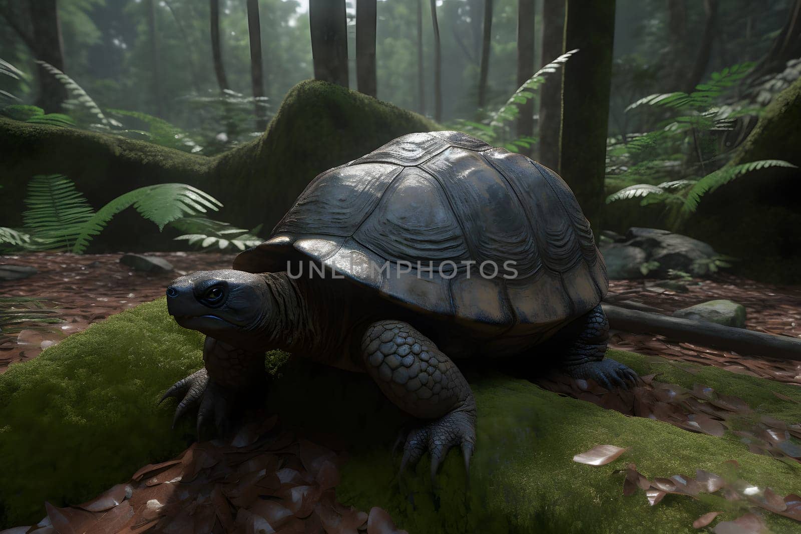 The Land turtle in its natural environment. Neural network AI generated art