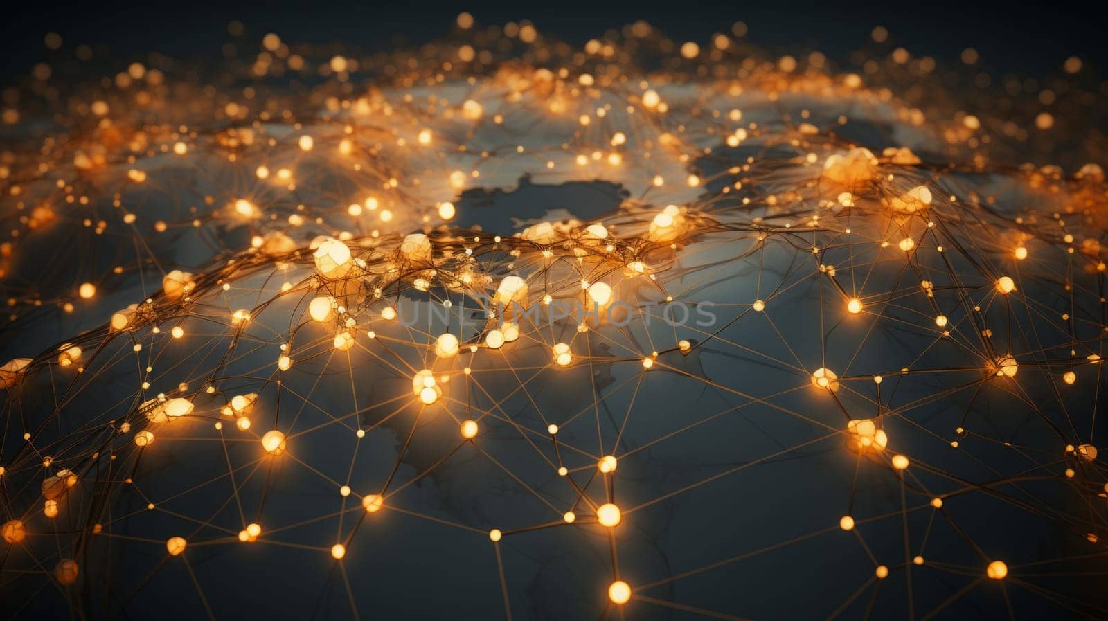 digital world map with highlighted cities. Neural network AI generated art