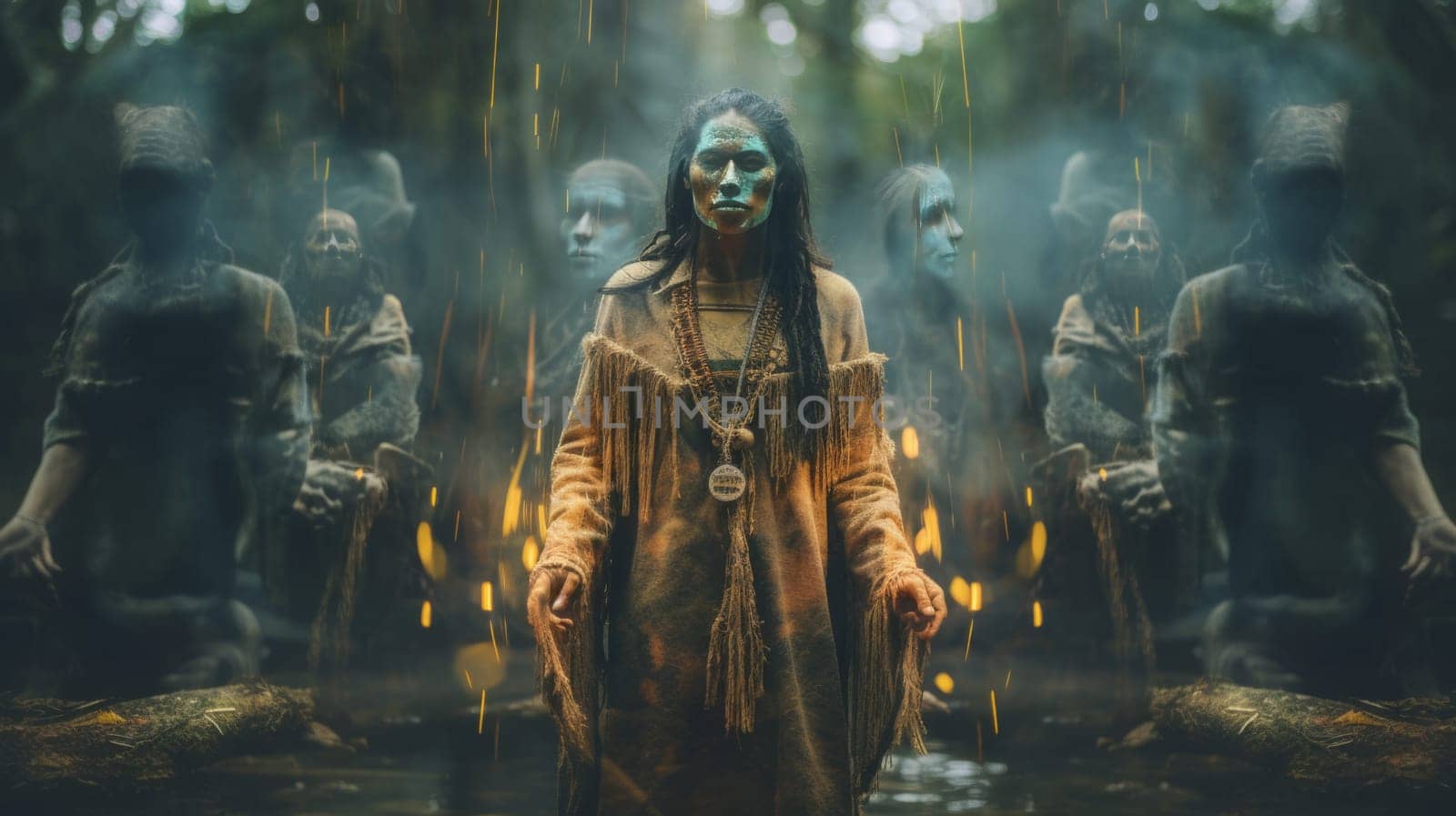 Shamanic man in the nature. Neural network AI generated art