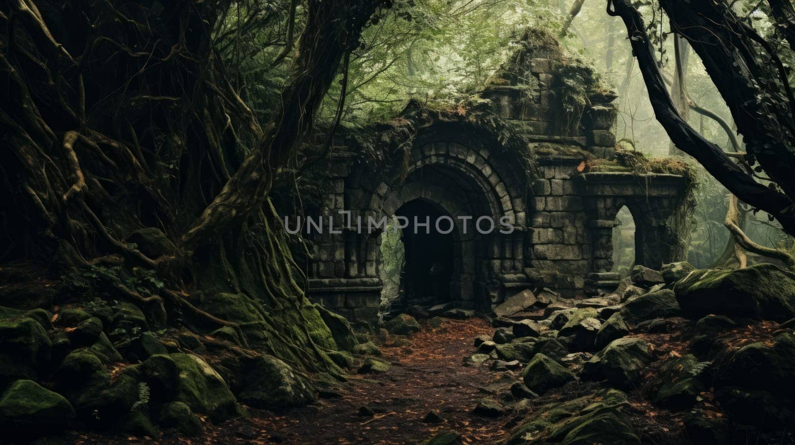 ruins of an ancient temple in the forest.