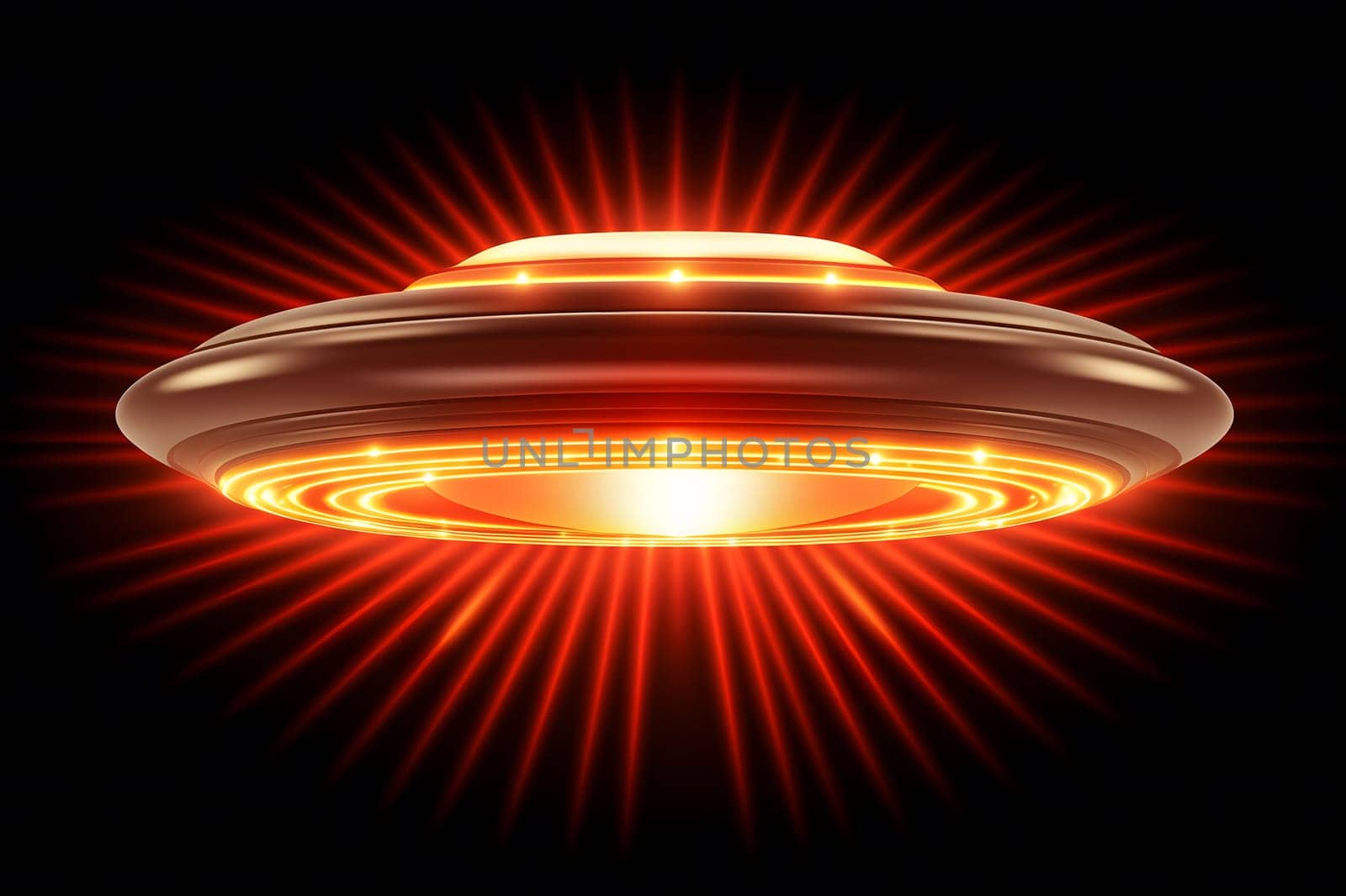 UFO, an alien plate hovering over the field, hovering motionless in the air. Neural network AI generated art