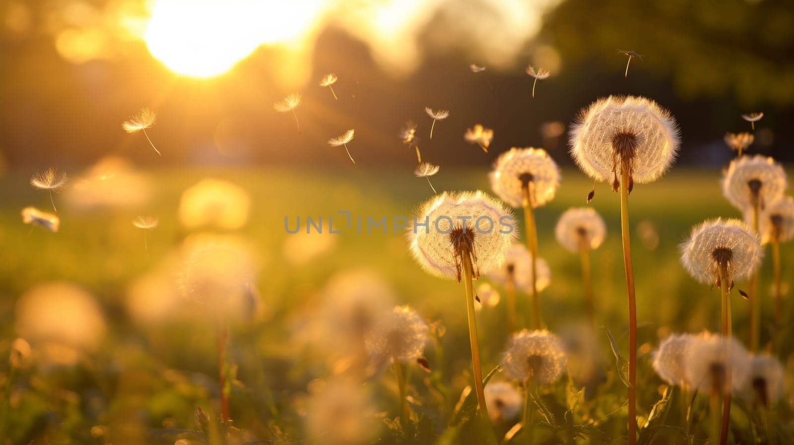 Dandelion In Field At Sunset. Neural network AI generated art Neural network AI generated art