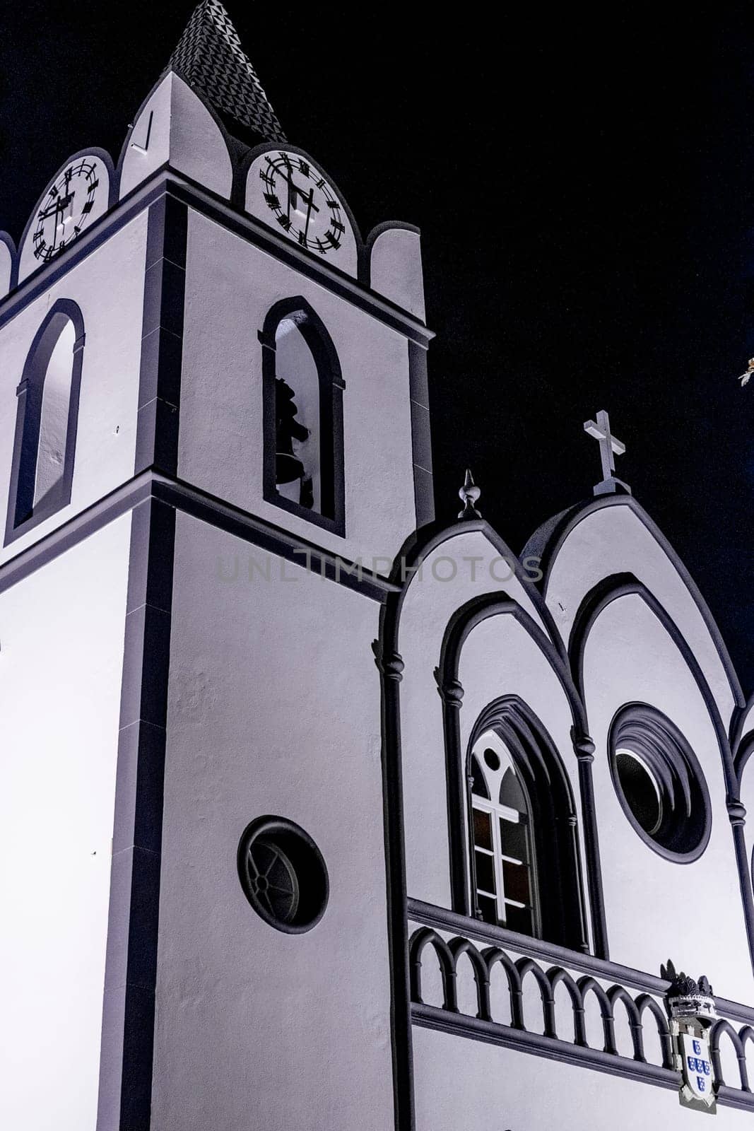Jardim do Mar, Madeira, Portugal, November 3rd 2024: Night view on the architecture of Matriz do Jardim do Mar church