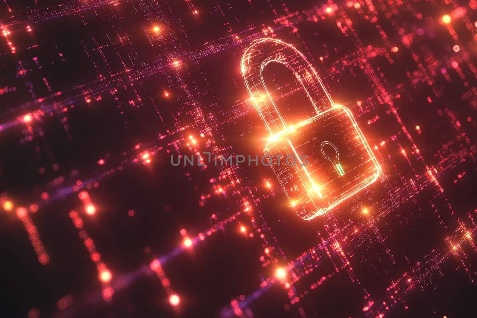 A glowing digital padlock floats above a vibrant blockchain network, symbolizing security and encryption in the modern digital landscape.