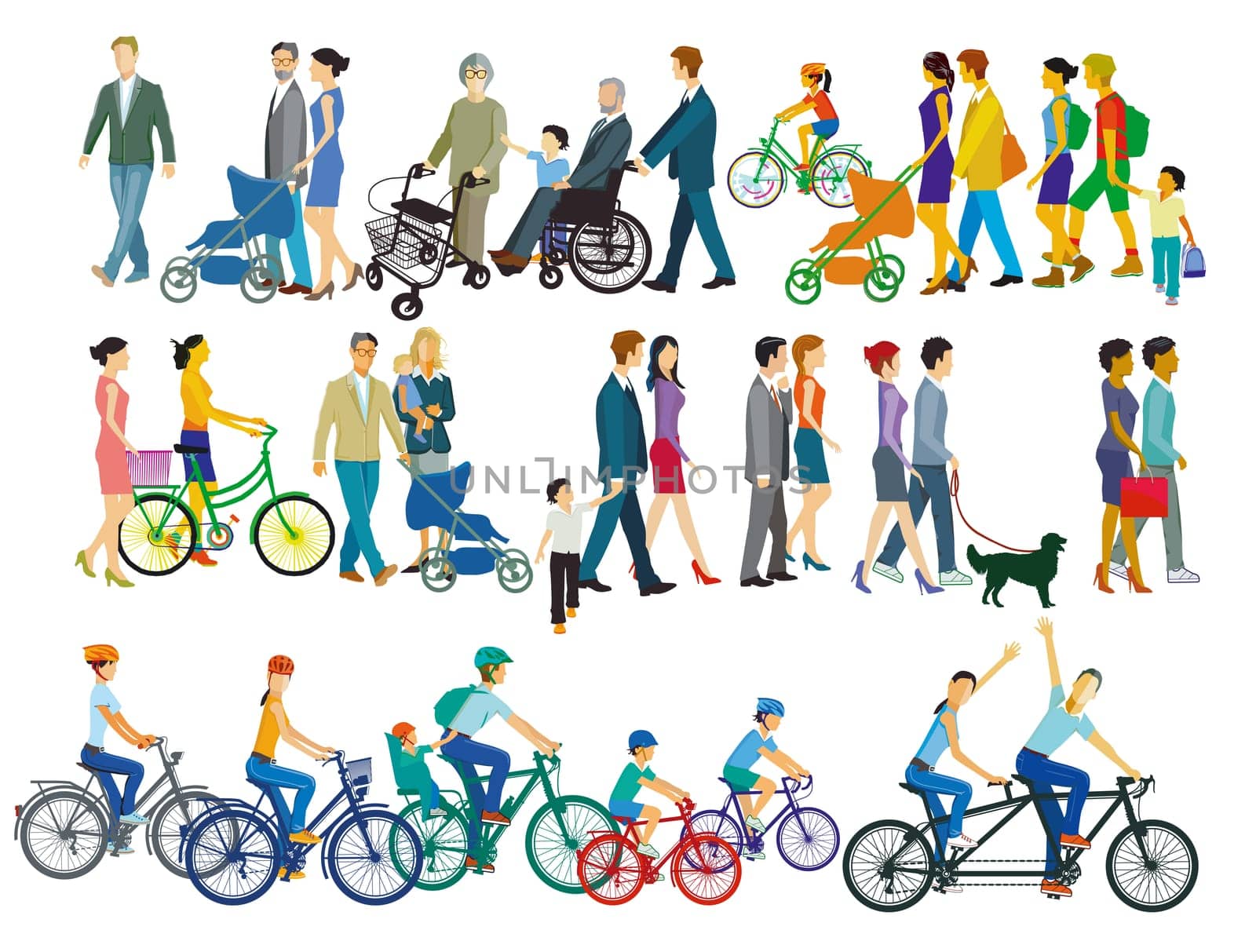 a group of people and families, illustration isolated