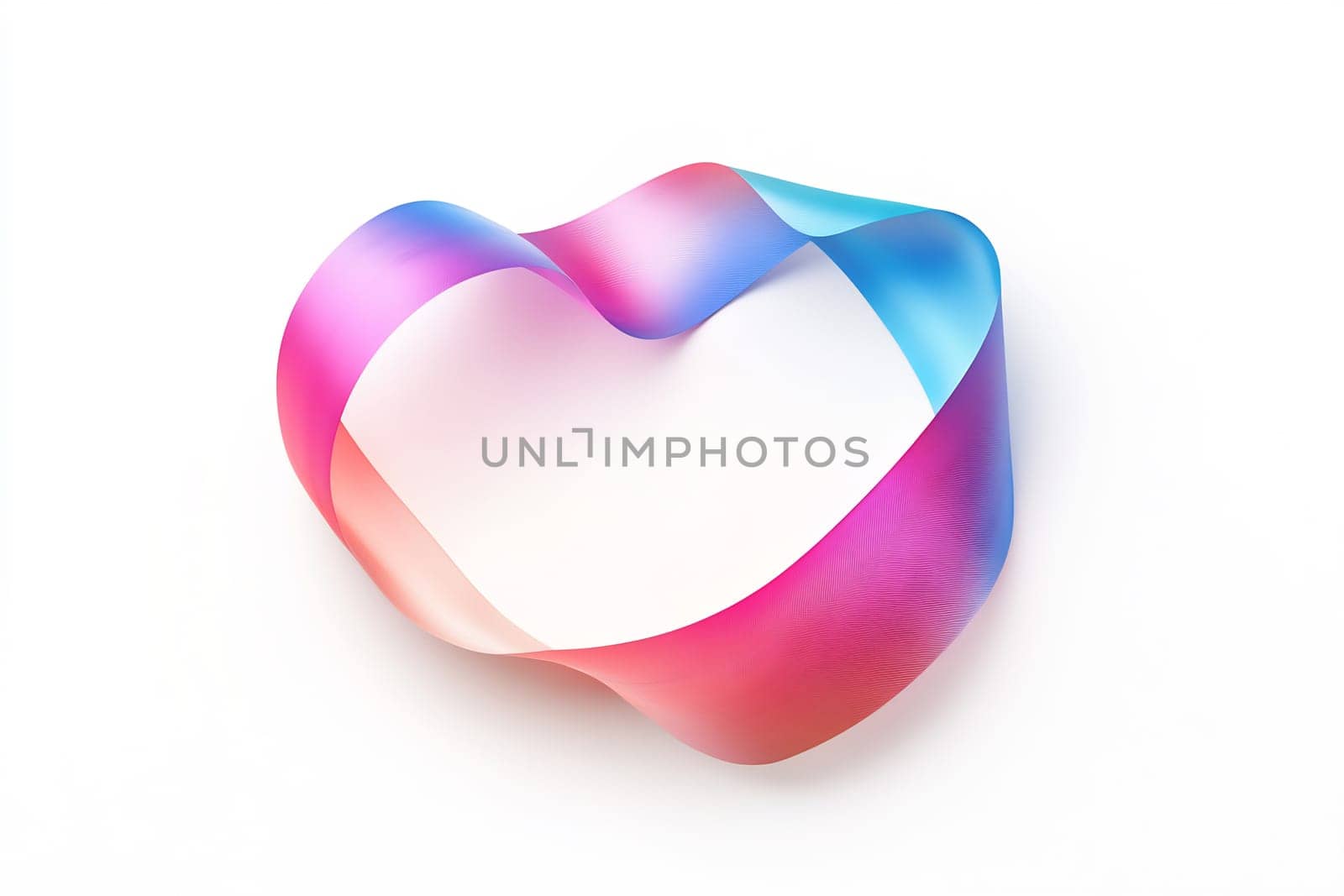 A vibrant, flowing ribbon of pink and blue gracefully twists against a clean white backdrop, creating a dynamic and modern visual effect.