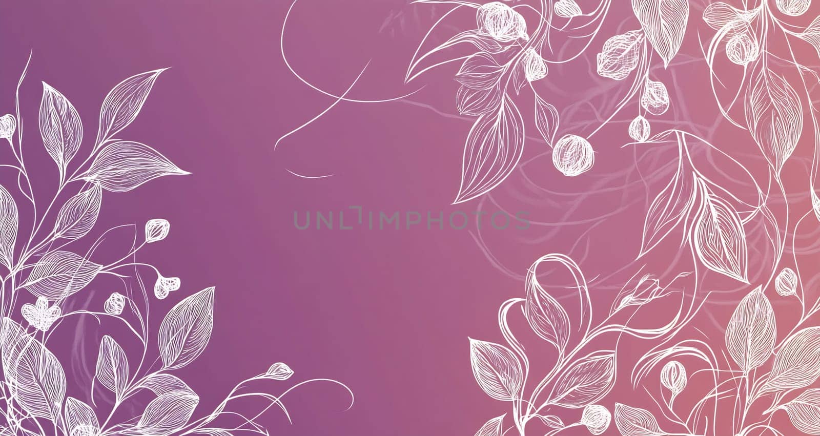 A delicate floral illustration features intricate white leaves and buds against a soft purple gradient backdrop, creating a serene ambiance.