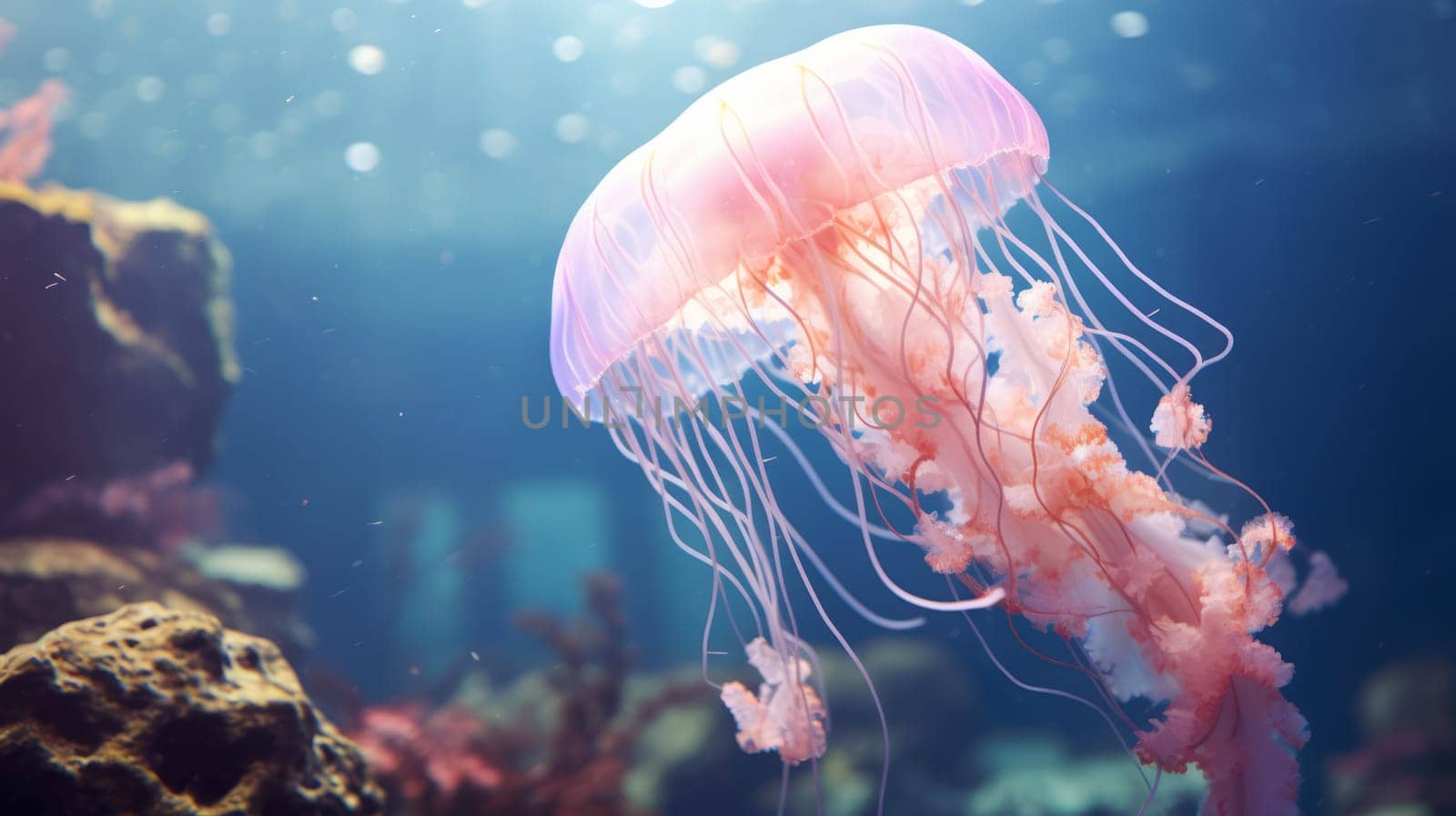 Jellyfish floating in the sea. Neural network AI generated art