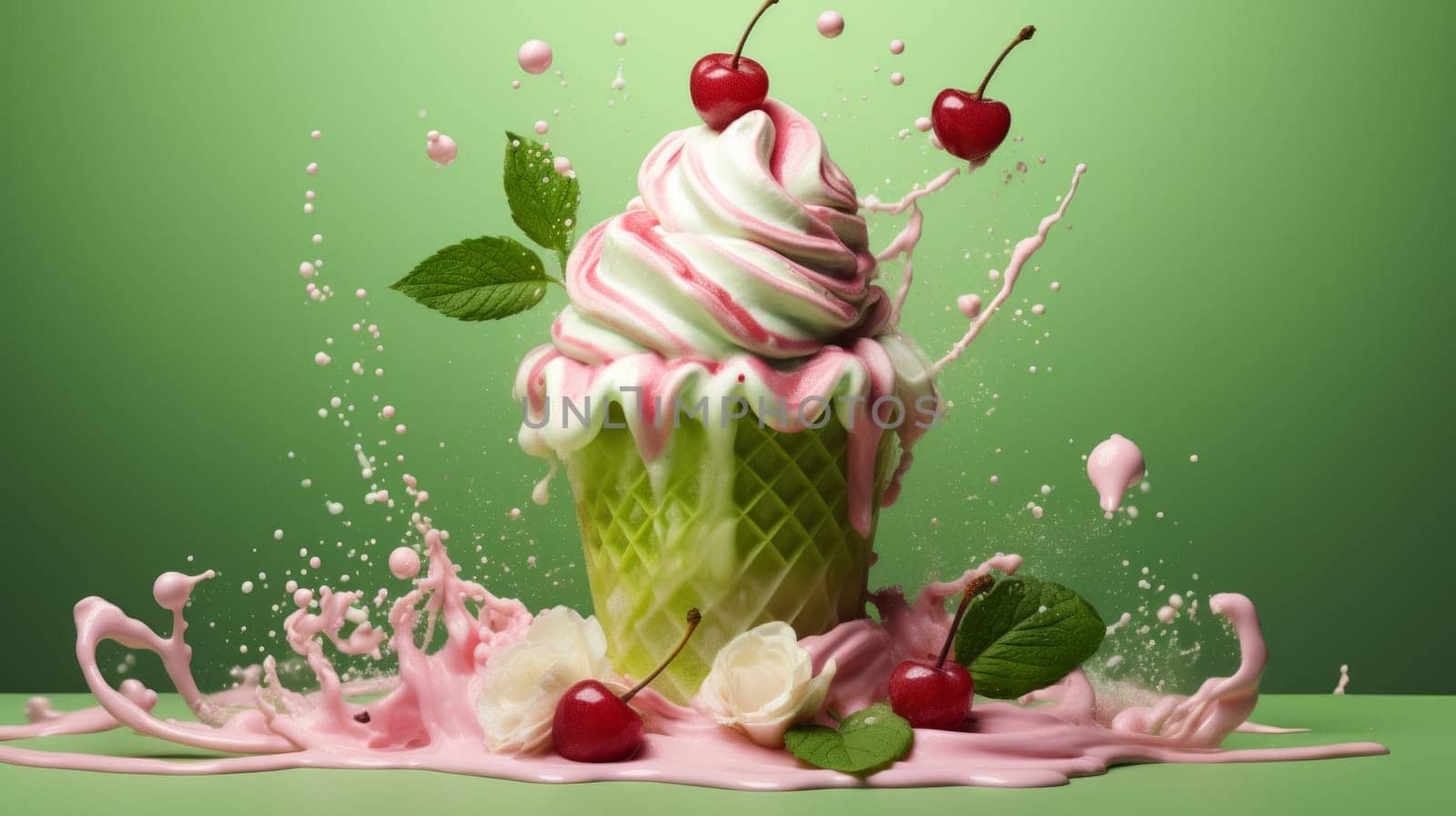 Pink and green ice cream. ai generated art image