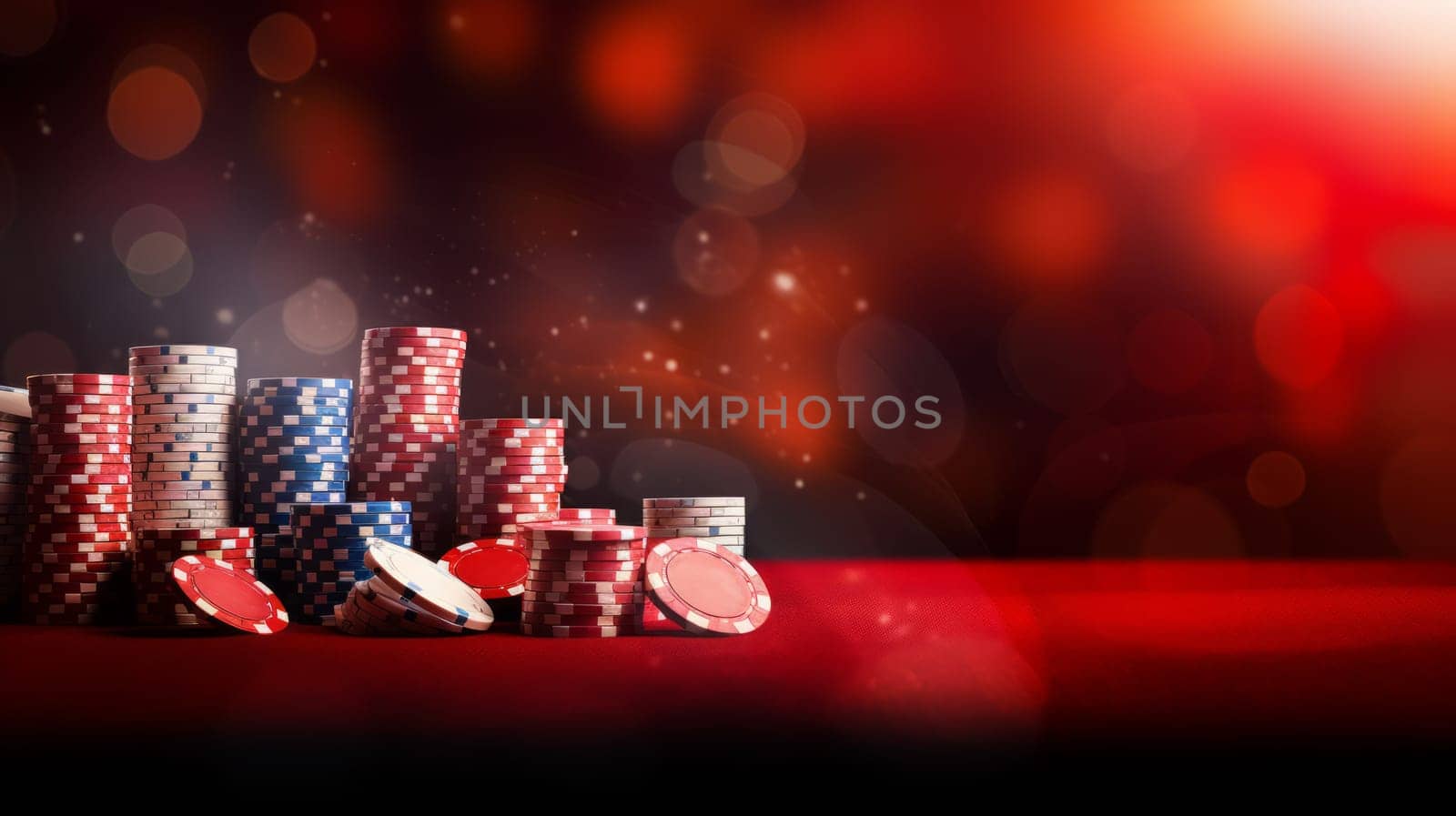 Gambling casino chips for Poker. Blurred background. Neural network ai generated art