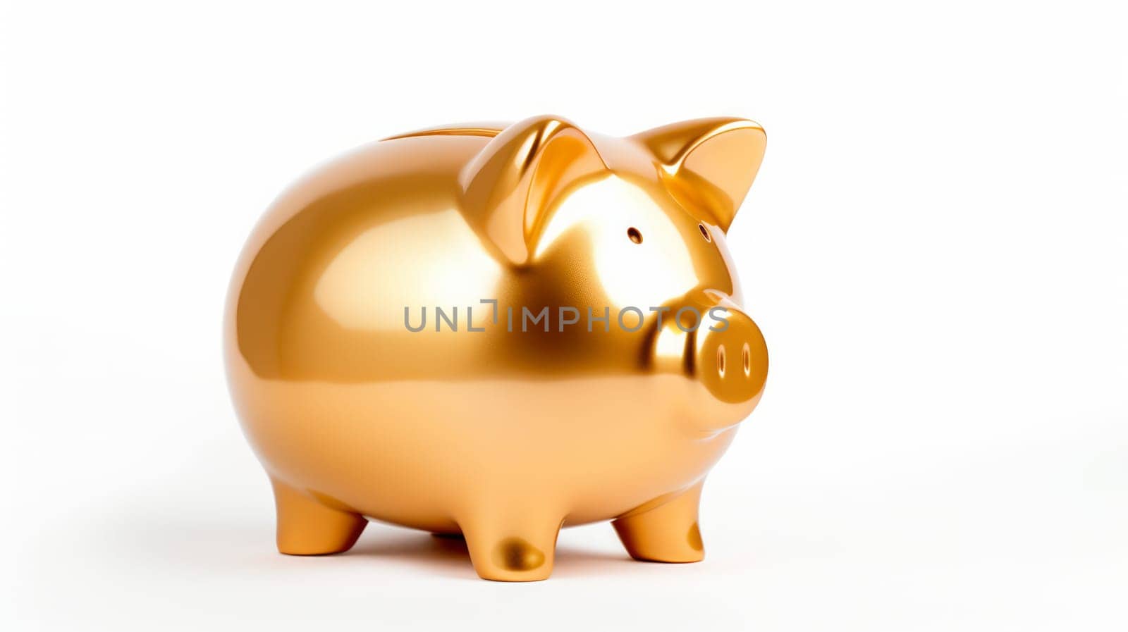 Golden Yellow Piggy Bank on a white background. Neural network ai generated art