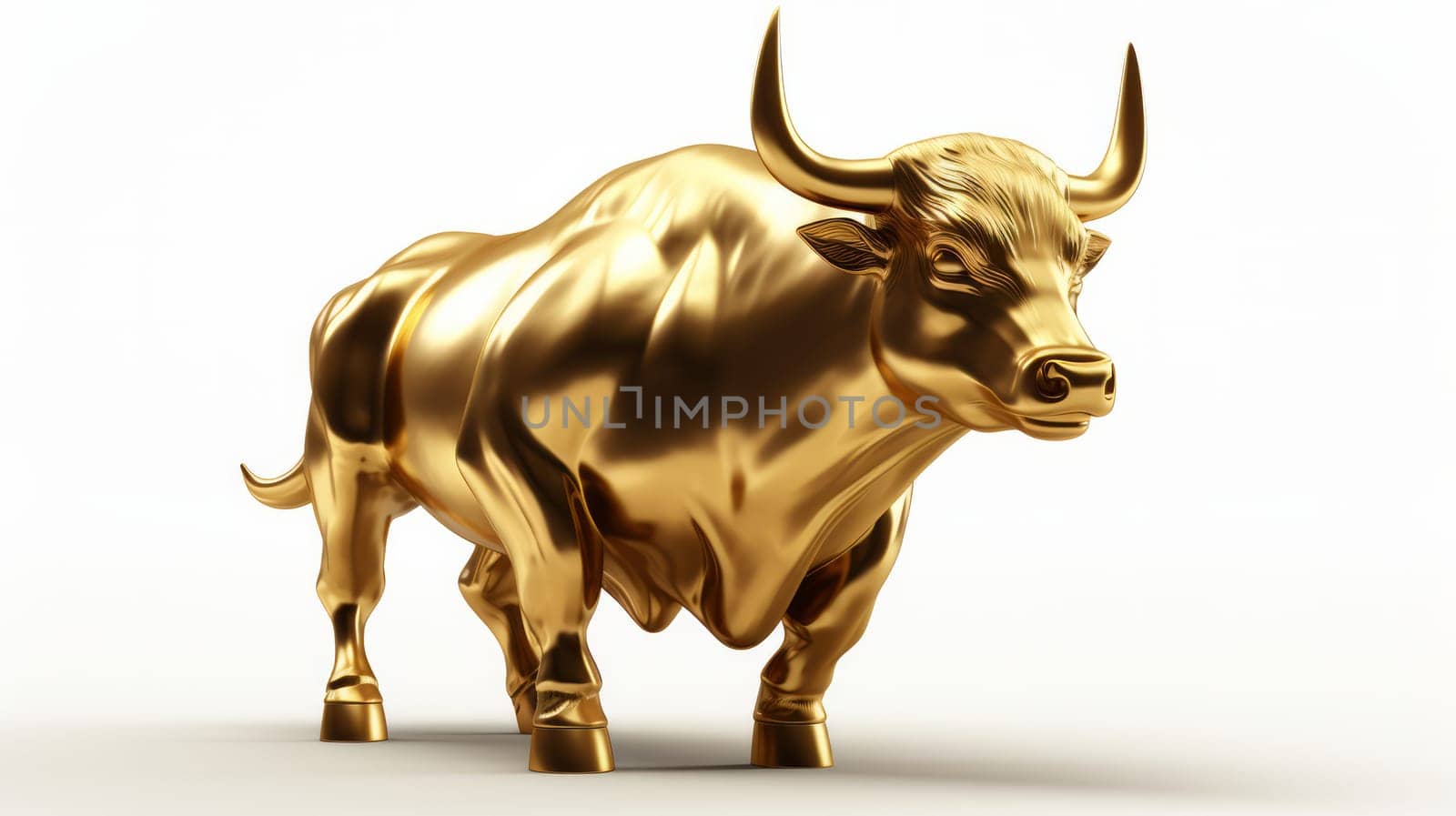 A golden bull. Statue on a white background. Neural network ai generated art