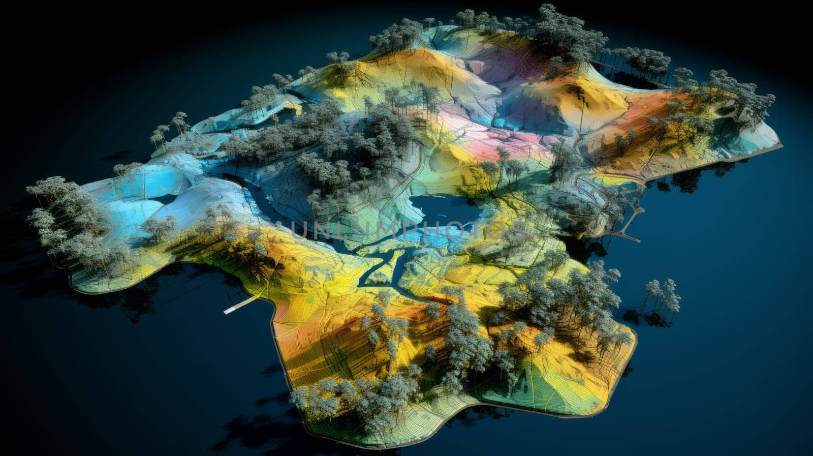 DEM digital elevation model. GIS lidar product made after proccesing aerial pictures taken from a drone by mapping. Neural network ai generated art