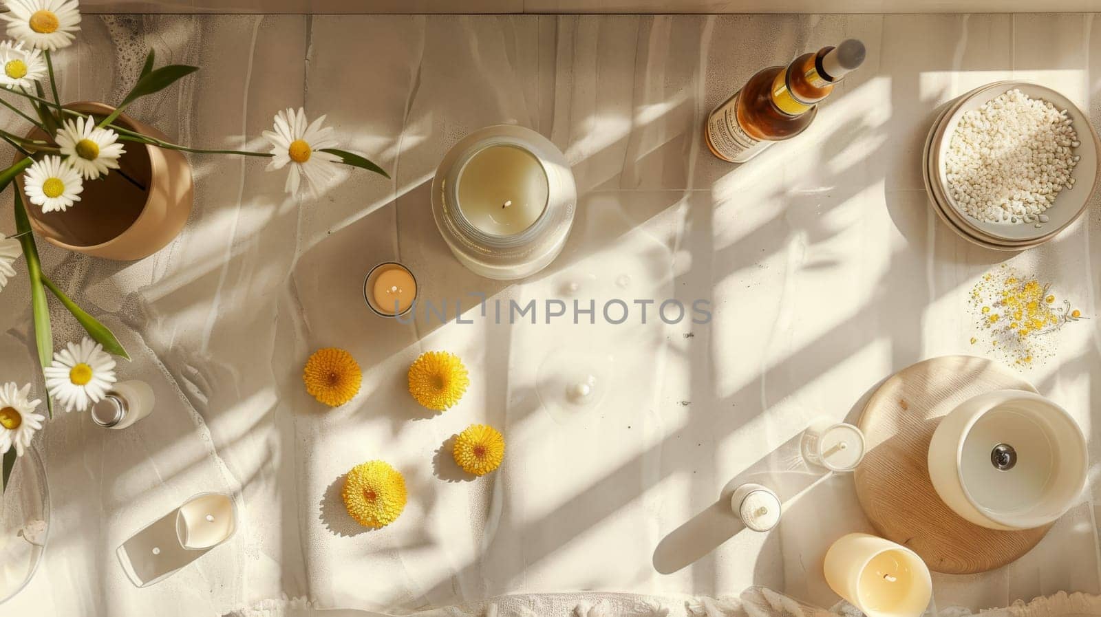 Beauty and wellness arrangement crafted in a geometric layout pattern for modern appeal