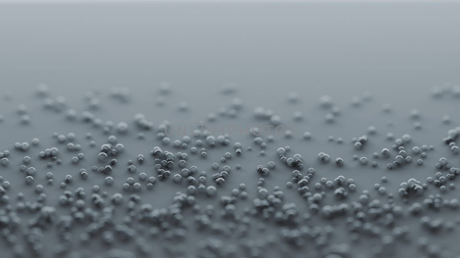 Bubbles over gray surface, abstract background. Digital 3D rendering.