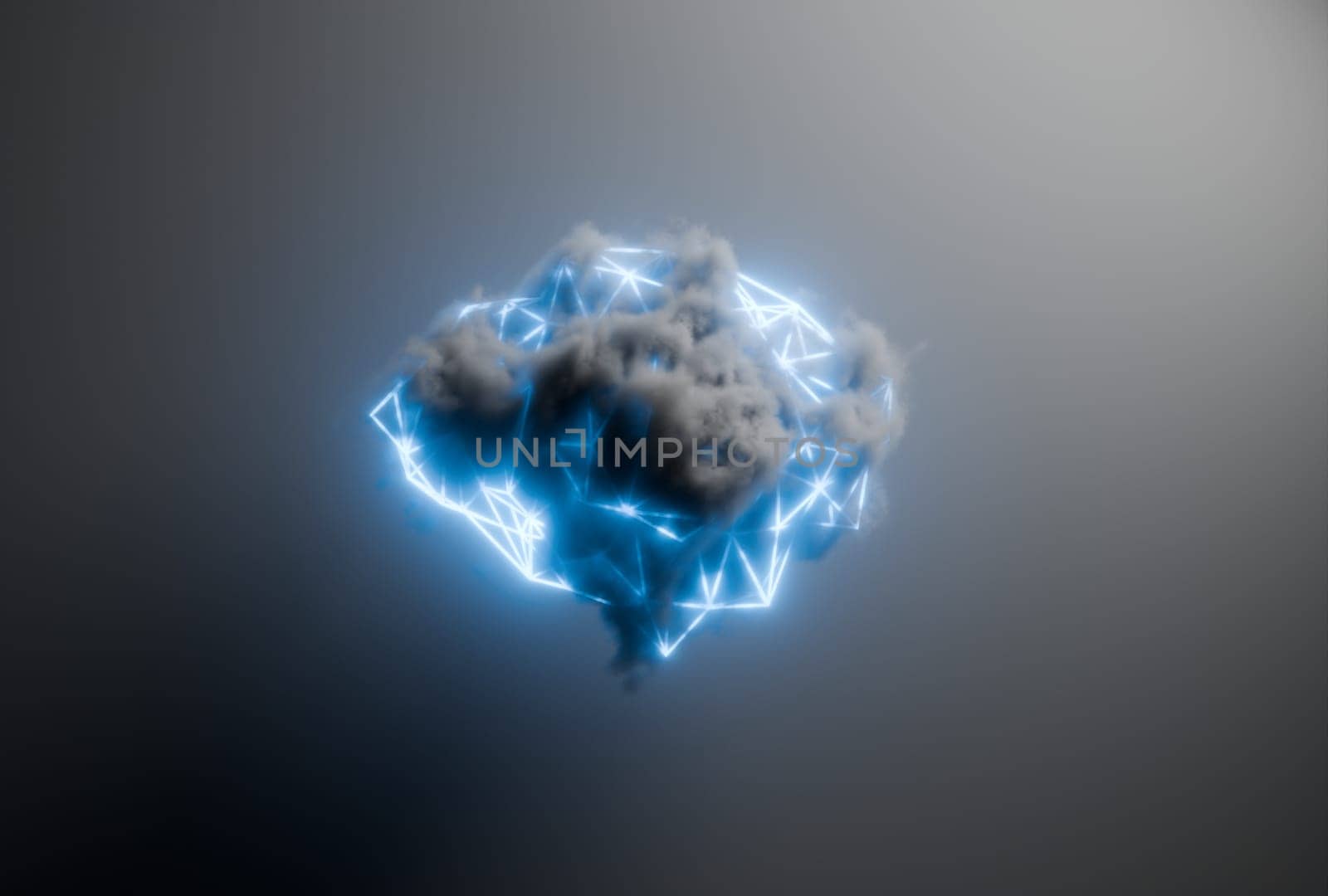 Cloud computing, artificial intelligence abstract concept Digital cloud with neon wireframe. Digital 3D rendering.