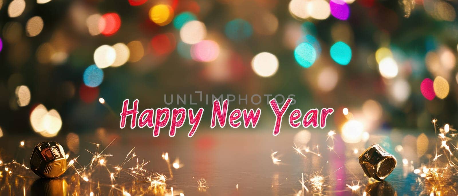 Colorful lights create a vibrant atmosphere as people celebrate and wish each other a Happy New Year with joy and excitement.