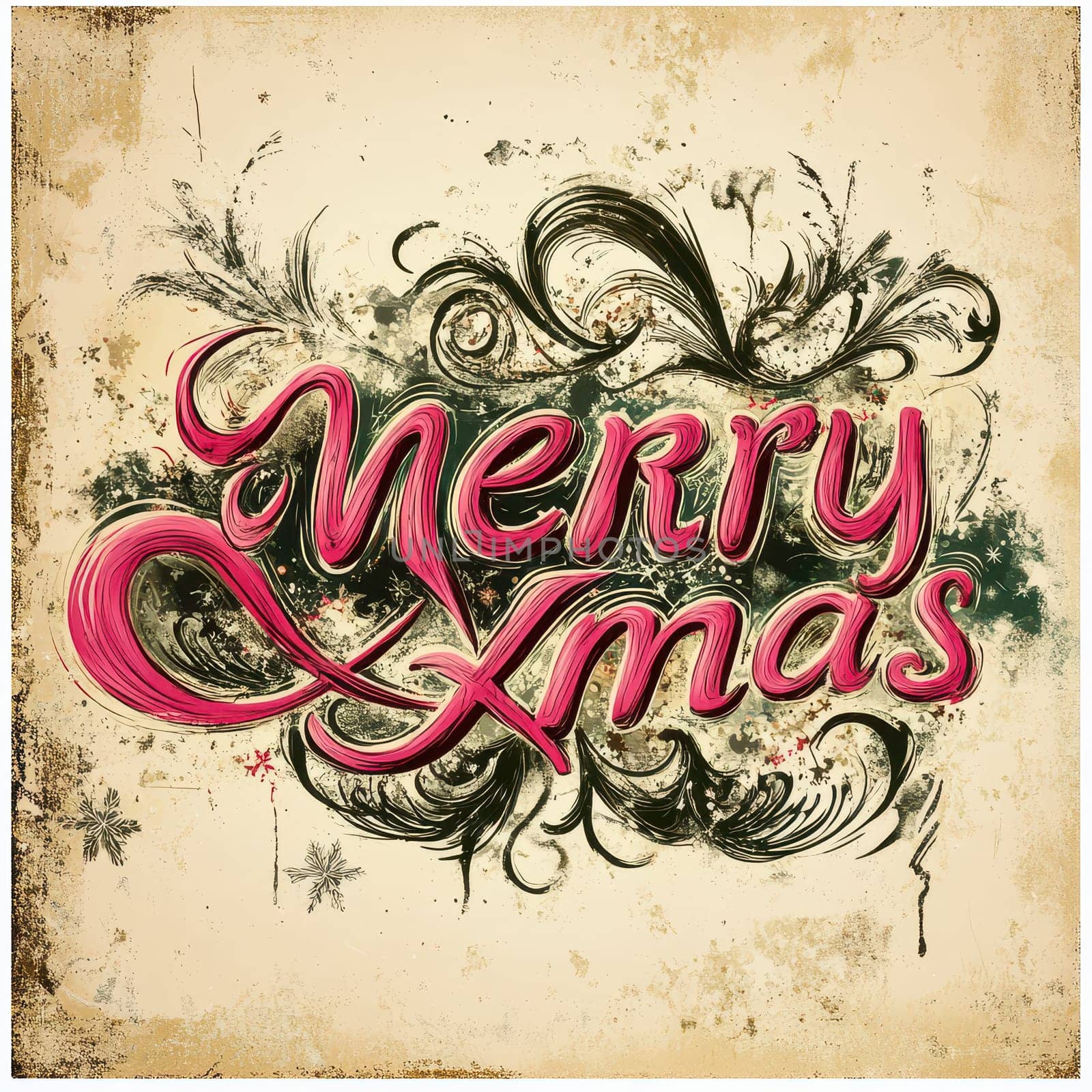 This artwork features a vibrant Merry Xmas design filled with intricate swirls and a vintage background perfect for holiday celebrations.