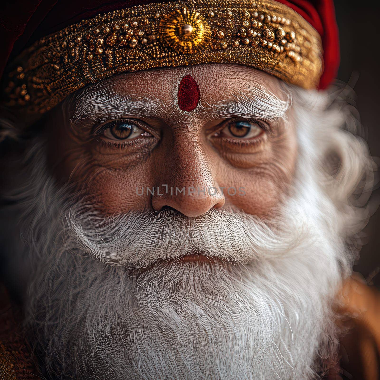 An elderly man wearing traditional attire gazes thoughtfully with a wise expression showcasing rich cultural heritage and history.